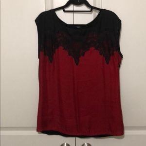 Worthington Red Blouse with Black Lace.